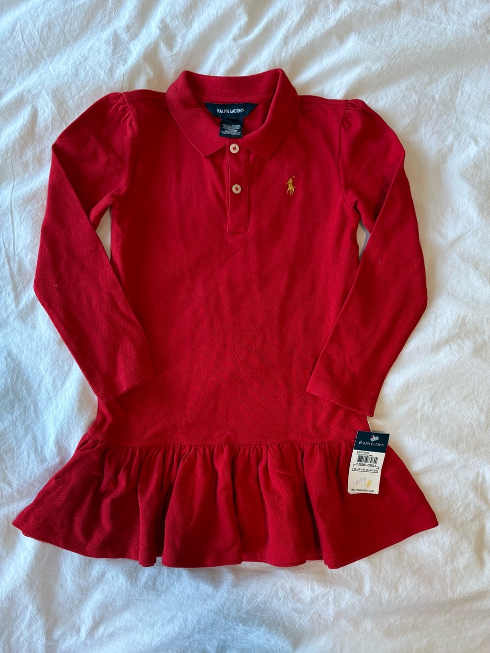 Ralph Lauren Girls' Long-Sleeve Red Polo Dress size 6
